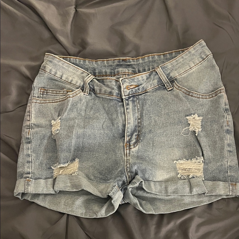 SHEIN Light Blue Distressed Jean Shorts